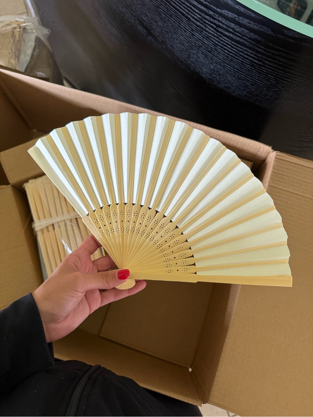 Set of 50 Paper Handheld Folding Fan in Cream Color